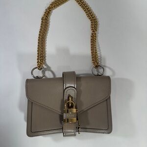 Chloé Taupe Aby Leather Shoulder Bag with Gold Chain